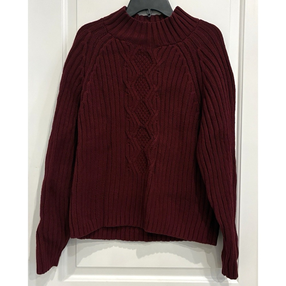 VTG Liz Claiborne Lizwear Fisherman Cable Knit Sweater XL Red Mock Neck Heritage